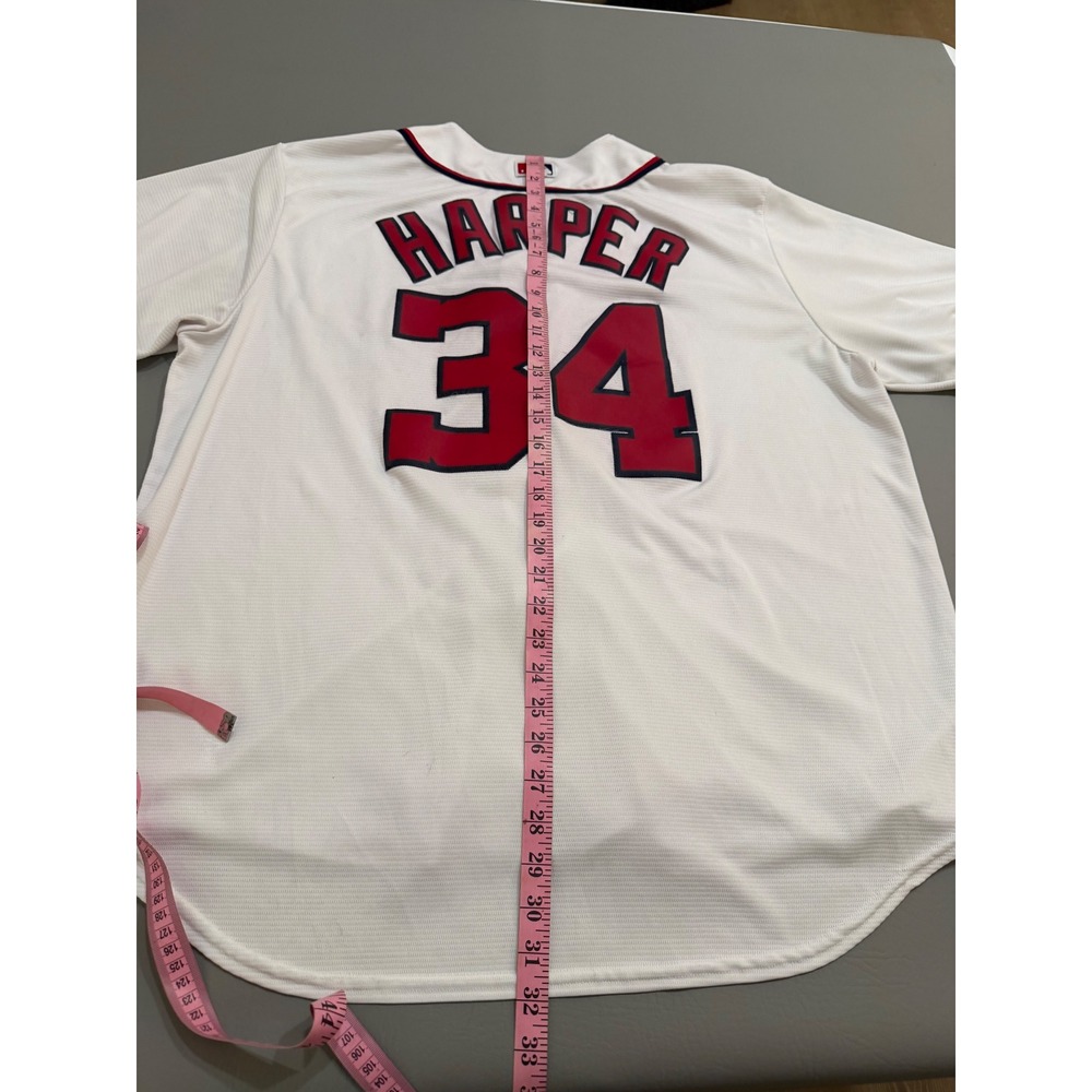 Majestic Washington Nationals Jersey Mens 2XL White Good Bryce Harper 34 MLB - Picture 12 of 14